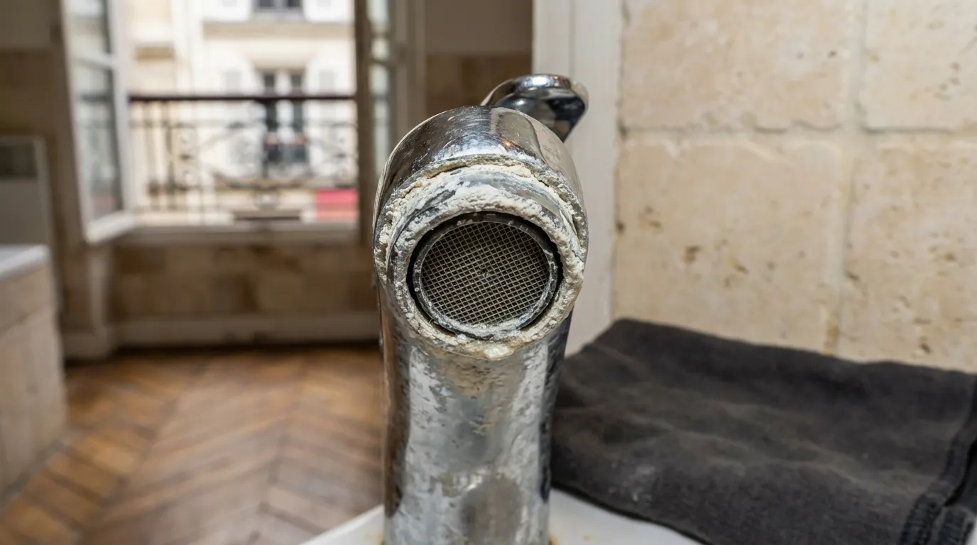 Résistance de chauffe-eau couverte de tartre à cause de l'eau dure de Paris Centre
