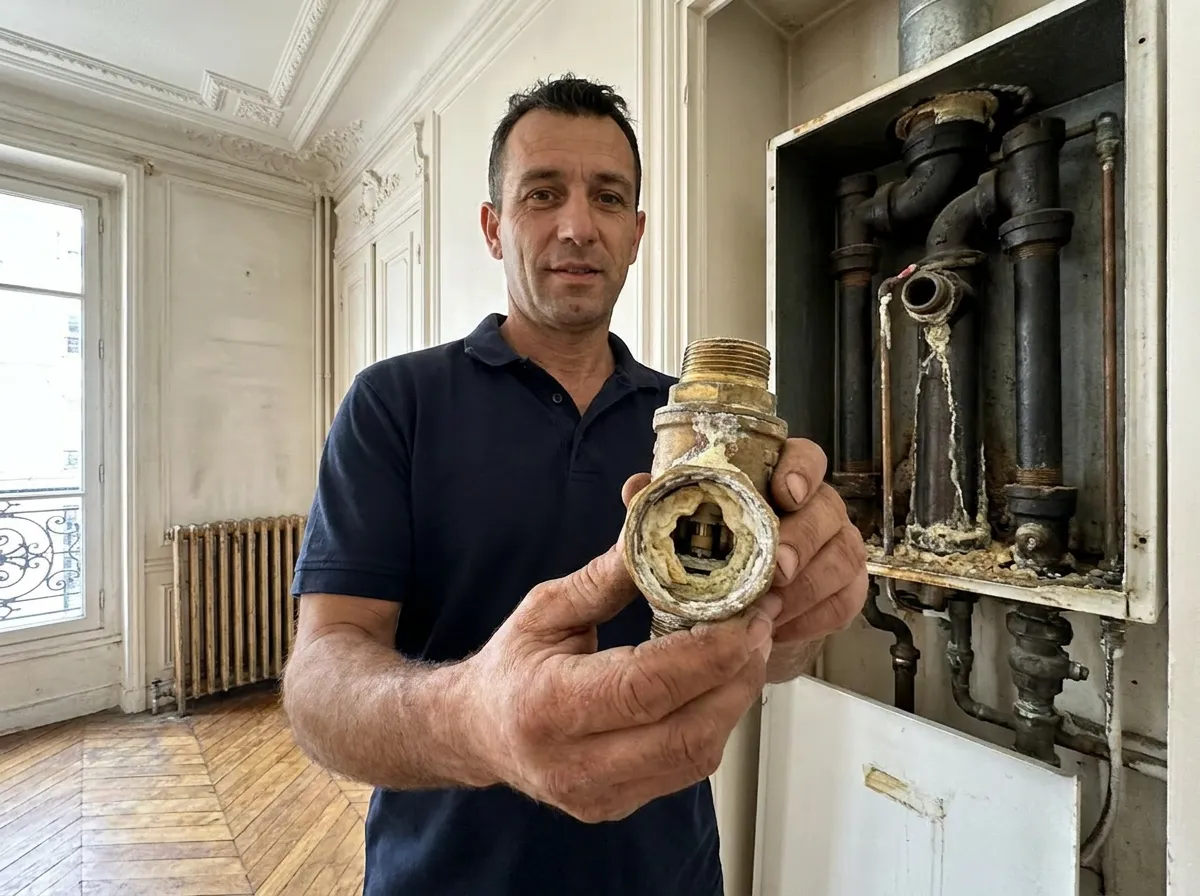 Chauffe-eau entartré par l'eau dure de Paris Centre dans un petit appartement du 1er arrondissement